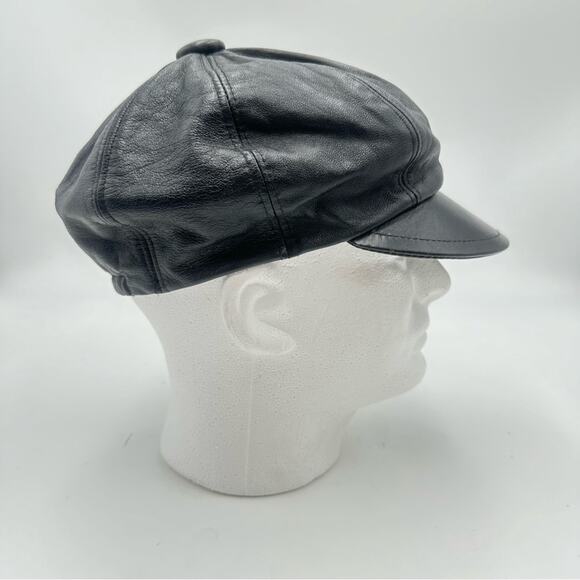 VINTAGE - D. MEUCCI Black Leather Newsboy Cap MEN / WOMEN / UNISEX main image 4